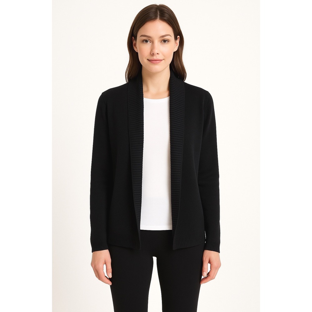 Ann Taylor Loft Open Front Cardigan  Black Merino Wool‎ Blend M Academia 61-08